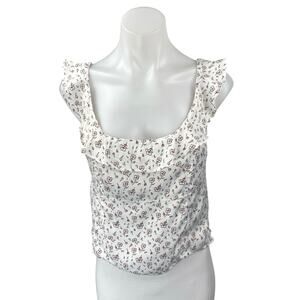 Free People White Floral Print Sleeveless Ruffle Cami Camisole Crop Tank Top M